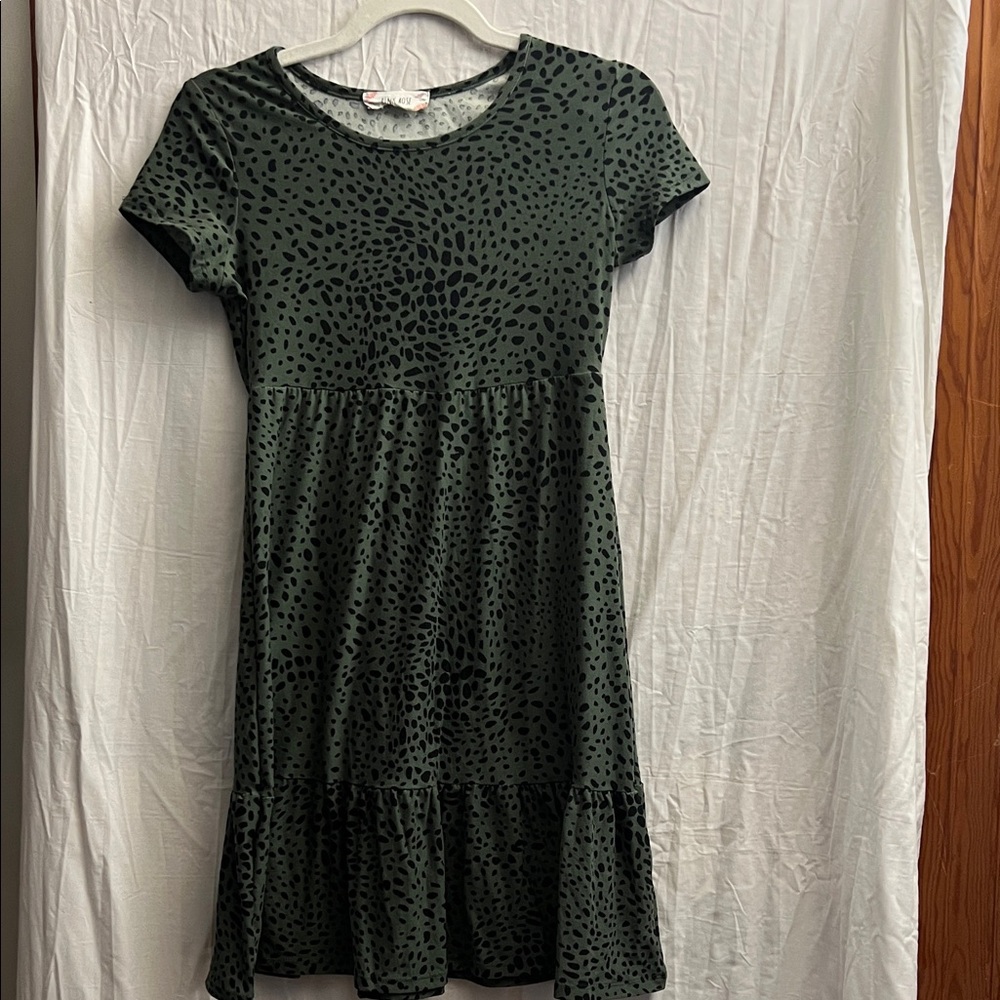 Stylish Green Leopard Print Junior Dress